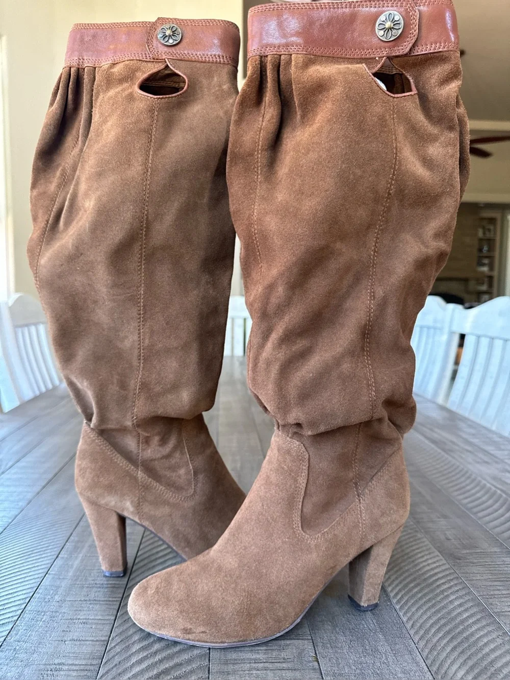 Vintage Michael Kors Festival Slouch Brown Suede Heeled Boots Women’s Size 8